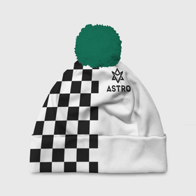 Шапка 3D c помпоном с принтом Астро шахматка в Екатеринбурге, 100% полиэстер | универсальный размер, печать по всей поверхности изделия | 