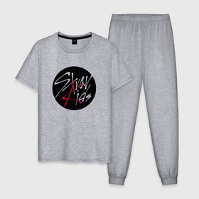 Мужская пижама хлопок с принтом Stray Kids logo , 100% хлопок | брюки и футболка прямого кроя, без карманов, на брюках мягкая резинка на поясе и по низу штанин
 | Тематика изображения на принте: 
