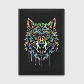 Ежедневник с принтом Разноцветная голова волка в Курске,  |  | Тематика изображения на принте: 