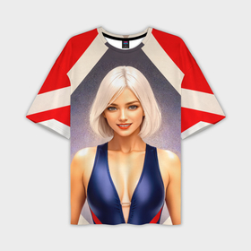 Мужская футболка oversize 3D с принтом Девушка блондинка в спортивном костюме в Кировске,  |  | 