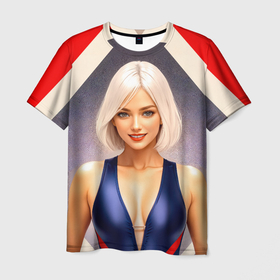 Мужская футболка 3D с принтом Девушка блондинка в спортивном костюме в Петрозаводске, 100% полиэфир | прямой крой, круглый вырез горловины, длина до линии бедер | 
