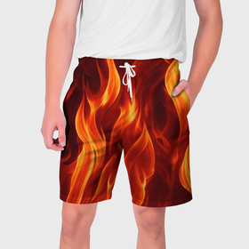 Мужские шорты 3D с принтом пламя огня в Петрозаводске,  полиэстер 100% | прямой крой, два кармана без застежек по бокам. Мягкая трикотажная резинка на поясе, внутри которой широкие завязки. Длина чуть выше колен | 