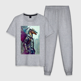 Мужская пижама хлопок с принтом Urban dragon   cyberpunk в Петрозаводске, 100% хлопок | брюки и футболка прямого кроя, без карманов, на брюках мягкая резинка на поясе и по низу штанин
 | Тематика изображения на принте: 