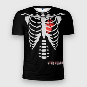 Мужская футболка 3D Slim с принтом Скелет с добрым сердцем в Тюмени, 100% полиэстер с улучшенными характеристиками | приталенный силуэт, круглая горловина, широкие плечи, сужается к линии бедра | Тематика изображения на принте: 