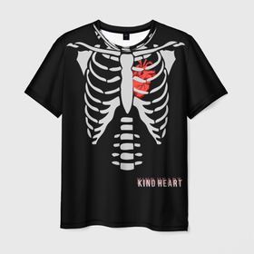 Мужская футболка 3D с принтом Скелет с добрым сердцем в Тюмени, 100% полиэфир | прямой крой, круглый вырез горловины, длина до линии бедер | Тематика изображения на принте: 