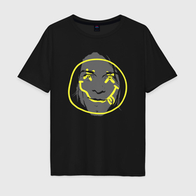 Мужская футболка хлопок Oversize с принтом Nirvana smiling в Белгороде, 100% хлопок | свободный крой, круглый ворот, “спинка” длиннее передней части | Тематика изображения на принте: 