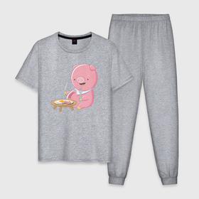 Мужская пижама хлопок с принтом Голодный поросенок в Тюмени, 100% хлопок | брюки и футболка прямого кроя, без карманов, на брюках мягкая резинка на поясе и по низу штанин
 | 