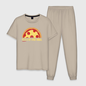 Мужская пижама хлопок с принтом Пицца моё духовное животное в Тюмени, 100% хлопок | брюки и футболка прямого кроя, без карманов, на брюках мягкая резинка на поясе и по низу штанин
 | 