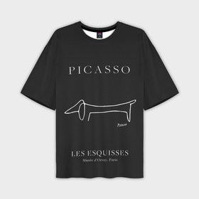 Мужская футболка oversize 3D с принтом Собака на черном   Пабло Пикассо в Тюмени,  |  | 