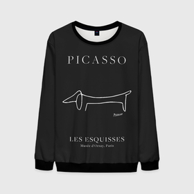 Мужской свитшот 3D с принтом Собака на черном   Пабло Пикассо в Тюмени, 100% полиэстер с мягким внутренним слоем | круглый вырез горловины, мягкая резинка на манжетах и поясе, свободная посадка по фигуре | 