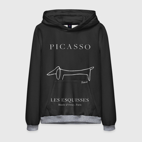 Мужская толстовка 3D с принтом Собака на черном   Пабло Пикассо в Тюмени, 100% полиэстер | двухслойный капюшон со шнурком для регулировки, мягкие манжеты на рукавах и по низу толстовки, спереди карман-кенгуру с мягким внутренним слоем. | 