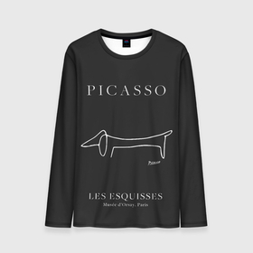 Мужской лонгслив 3D с принтом Собака на черном   Пабло Пикассо в Тюмени, 100% полиэстер | длинные рукава, круглый вырез горловины, полуприлегающий силуэт | 