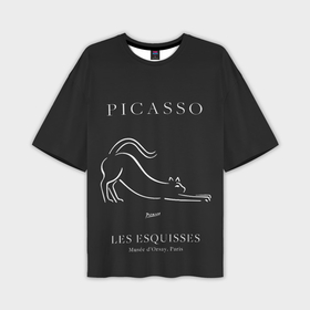 Мужская футболка oversize 3D с принтом Кот на черном   Пабло Пикассо в Тюмени,  |  | 