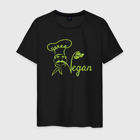 Мужская футболка хлопок с принтом Vegan cook в Екатеринбурге, 100% хлопок | прямой крой, круглый вырез горловины, длина до линии бедер, слегка спущенное плечо. | 