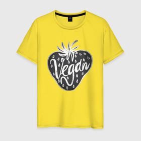 Мужская футболка хлопок с принтом Vegan strawberry в Кировске, 100% хлопок | прямой крой, круглый вырез горловины, длина до линии бедер, слегка спущенное плечо. | 