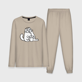 Мужская пижама с лонгсливом хлопок с принтом Drinking cat ,  |  | 