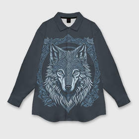 Мужская рубашка oversize 3D с принтом Волк, векторный орнаментализм ,  |  | 