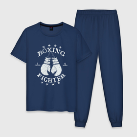 Мужская пижама хлопок с принтом Boxing fighter в Санкт-Петербурге, 100% хлопок | брюки и футболка прямого кроя, без карманов, на брюках мягкая резинка на поясе и по низу штанин
 | 