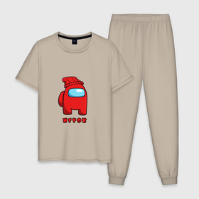 Мужская пижама хлопок с принтом Игрок из Among Us Logic в Курске, 100% хлопок | брюки и футболка прямого кроя, без карманов, на брюках мягкая резинка на поясе и по низу штанин
 | Тематика изображения на принте: 