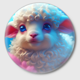 Значок с принтом Очаровательная овечка   нейросеть в Петрозаводске,  металл | круглая форма, металлическая застежка в виде булавки | Тематика изображения на принте: 