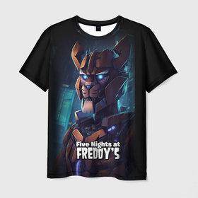 Мужская футболка 3D с принтом Five Nights at Freddys Bonnie cyberpunk в Белгороде, 100% полиэфир | прямой крой, круглый вырез горловины, длина до линии бедер | 