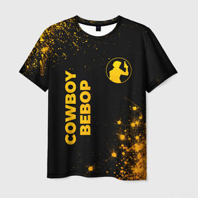 Мужская футболка 3D с принтом Cowboy Bebop   gold gradient: надпись, символ в Петрозаводске, 100% полиэфир | прямой крой, круглый вырез горловины, длина до линии бедер | Тематика изображения на принте: 