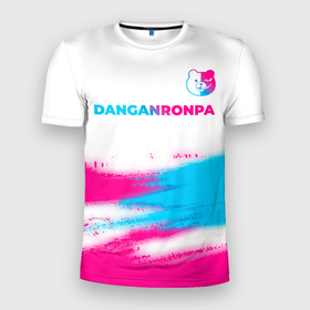 Мужская футболка 3D Slim с принтом Danganronpa neon gradient style: символ сверху в Новосибирске, 100% полиэстер с улучшенными характеристиками | приталенный силуэт, круглая горловина, широкие плечи, сужается к линии бедра | 