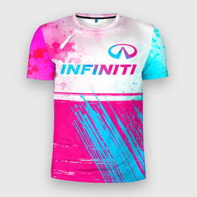 Мужская футболка 3D Slim с принтом Infiniti neon gradient style: символ сверху в Белгороде, 100% полиэстер с улучшенными характеристиками | приталенный силуэт, круглая горловина, широкие плечи, сужается к линии бедра | 