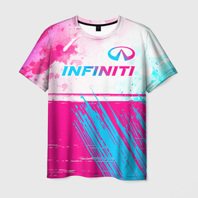 Мужская футболка 3D с принтом Infiniti neon gradient style: символ сверху в Кировске, 100% полиэфир | прямой крой, круглый вырез горловины, длина до линии бедер | 