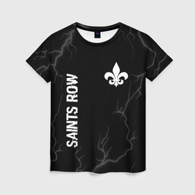 Женская футболка 3D с принтом Saints Row glitch на темном фоне: надпись, символ в Петрозаводске, 100% полиэфир ( синтетическое хлопкоподобное полотно) | прямой крой, круглый вырез горловины, длина до линии бедер | 