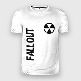 Мужская футболка 3D Slim с принтом Fallout glitch на светлом фоне: надпись, символ в Курске, 100% полиэстер с улучшенными характеристиками | приталенный силуэт, круглая горловина, широкие плечи, сужается к линии бедра | Тематика изображения на принте: 