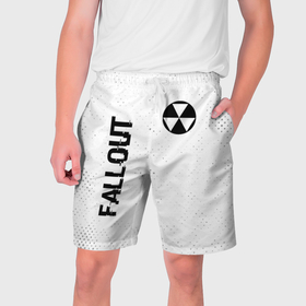 Мужские шорты 3D с принтом Fallout glitch на светлом фоне: надпись, символ в Кировске,  полиэстер 100% | прямой крой, два кармана без застежек по бокам. Мягкая трикотажная резинка на поясе, внутри которой широкие завязки. Длина чуть выше колен | 