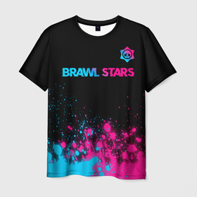Мужская футболка 3D с принтом Brawl Stars   neon gradient: символ сверху в Тюмени, 100% полиэфир | прямой крой, круглый вырез горловины, длина до линии бедер | 