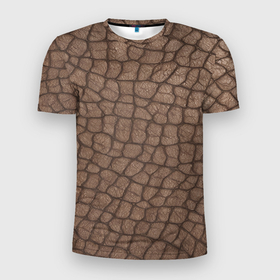 Мужская футболка 3D Slim с принтом кожа крокодила крупная в Кировске, 100% полиэстер с улучшенными характеристиками | приталенный силуэт, круглая горловина, широкие плечи, сужается к линии бедра | Тематика изображения на принте: 