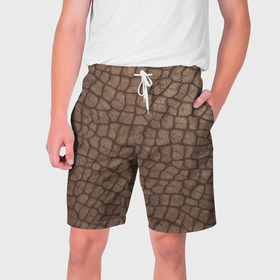 Мужские шорты 3D с принтом кожа крокодила крупная в Санкт-Петербурге,  полиэстер 100% | прямой крой, два кармана без застежек по бокам. Мягкая трикотажная резинка на поясе, внутри которой широкие завязки. Длина чуть выше колен | 