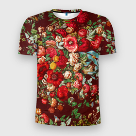 Мужская футболка 3D Slim с принтом Платок цветочный узор в Новосибирске, 100% полиэстер с улучшенными характеристиками | приталенный силуэт, круглая горловина, широкие плечи, сужается к линии бедра | 