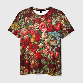 Мужская футболка 3D с принтом Платок цветочный узор в Екатеринбурге, 100% полиэфир | прямой крой, круглый вырез горловины, длина до линии бедер | 