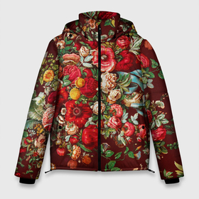Мужская зимняя куртка 3D с принтом Платок цветочный узор в Екатеринбурге, верх — 100% полиэстер; подкладка — 100% полиэстер; утеплитель — 100% полиэстер | длина ниже бедра, свободный силуэт Оверсайз. Есть воротник-стойка, отстегивающийся капюшон и ветрозащитная планка. 

Боковые карманы с листочкой на кнопках и внутренний карман на молнии. | Тематика изображения на принте: 