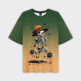 Мужская футболка oversize 3D с принтом Funny skeleton   halloween   neural network в Курске,  |  | 