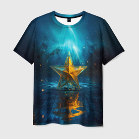 Мужская футболка 3D с принтом Звезда на воде ночь в Санкт-Петербурге, 100% полиэфир | прямой крой, круглый вырез горловины, длина до линии бедер | 
