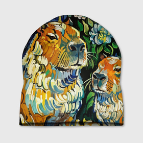 Шапка 3D с принтом Капибара с цветами в стиле Ван Гога , 100% полиэстер | универсальный размер, печать по всей поверхности изделия | 