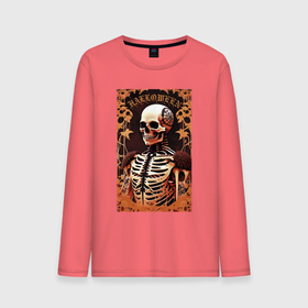 Мужской лонгслив хлопок с принтом Gothic skeleton   floral pattern в Тюмени, 100% хлопок |  | Тематика изображения на принте: 