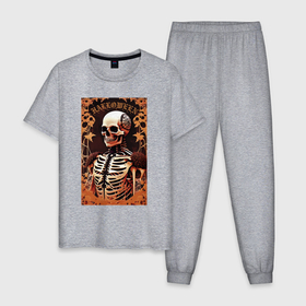 Мужская пижама хлопок с принтом Gothic skeleton   floral pattern в Белгороде, 100% хлопок | брюки и футболка прямого кроя, без карманов, на брюках мягкая резинка на поясе и по низу штанин
 | 