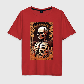 Мужская футболка хлопок Oversize с принтом Gothic skeleton   floral pattern в Петрозаводске, 100% хлопок | свободный крой, круглый ворот, “спинка” длиннее передней части | Тематика изображения на принте: 