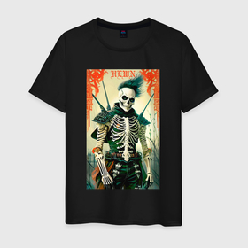 Мужская футболка хлопок с принтом Готический скелет   нейросеть   хэллоуин в Екатеринбурге, 100% хлопок | прямой крой, круглый вырез горловины, длина до линии бедер, слегка спущенное плечо. | 