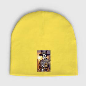 Мужская шапка демисезонная с принтом Модный скелет в шляпе   стимпанк   нейросеть в Тюмени,  |  | Тематика изображения на принте: 