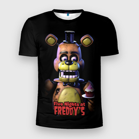 Мужская футболка 3D Slim с принтом Five Nights   at Freddy в Белгороде, 100% полиэстер с улучшенными характеристиками | приталенный силуэт, круглая горловина, широкие плечи, сужается к линии бедра | 