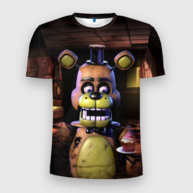 Мужская футболка 3D Slim с принтом Five Nights at  Freddy в Белгороде, 100% полиэстер с улучшенными характеристиками | приталенный силуэт, круглая горловина, широкие плечи, сужается к линии бедра | 