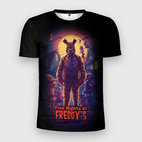 Мужская футболка 3D Slim с принтом Five Nights at    Freddys horror в Белгороде, 100% полиэстер с улучшенными характеристиками | приталенный силуэт, круглая горловина, широкие плечи, сужается к линии бедра | 