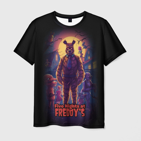 Мужская футболка 3D с принтом Five Nights at    Freddys horror в Белгороде, 100% полиэфир | прямой крой, круглый вырез горловины, длина до линии бедер | 